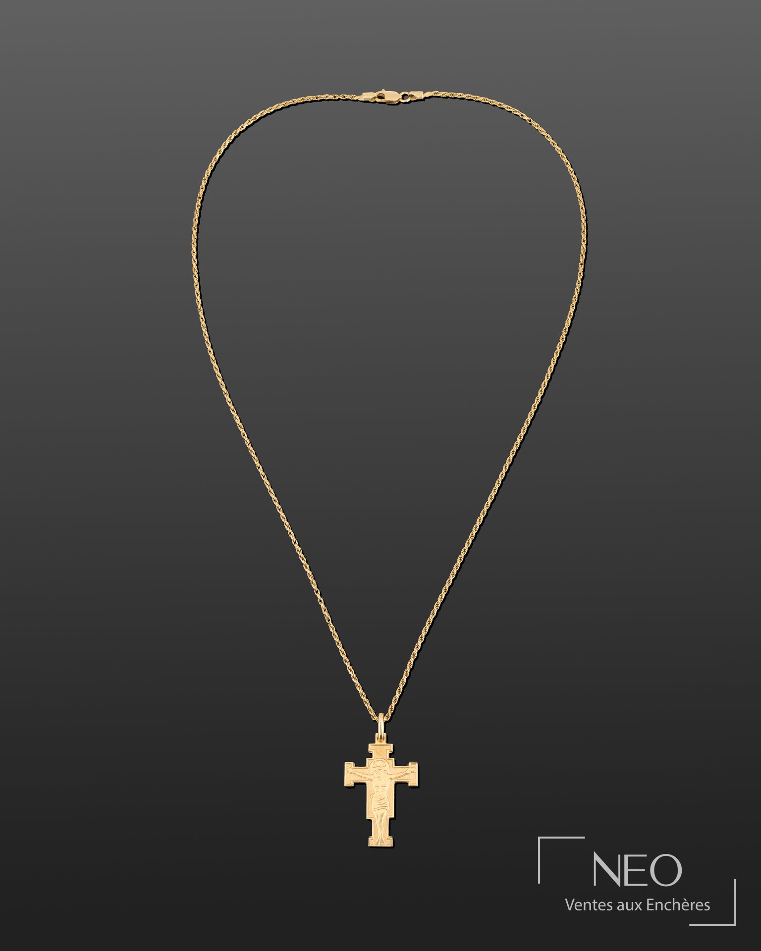Chaîne de cou en or jaune 18K avec pendentif croix, Christ en croix