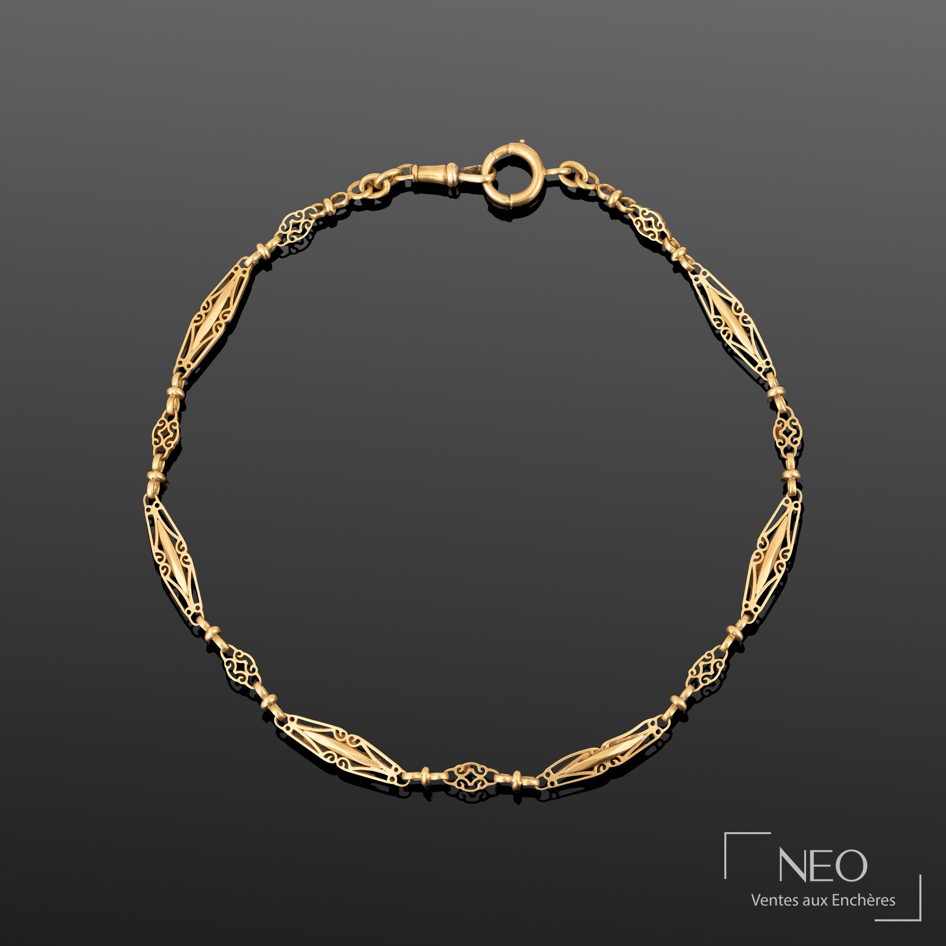 Chaîne de montre en or jaune 18K à maille ajourée