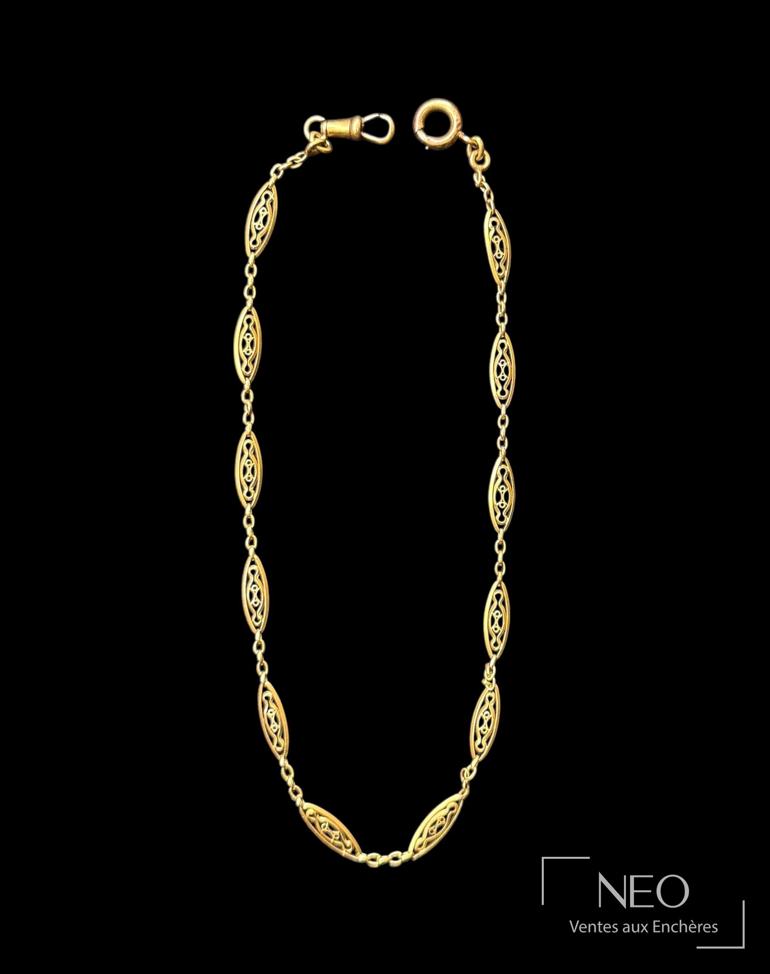 Chaîne de montre en or jaune 18 carats à maille filigranée