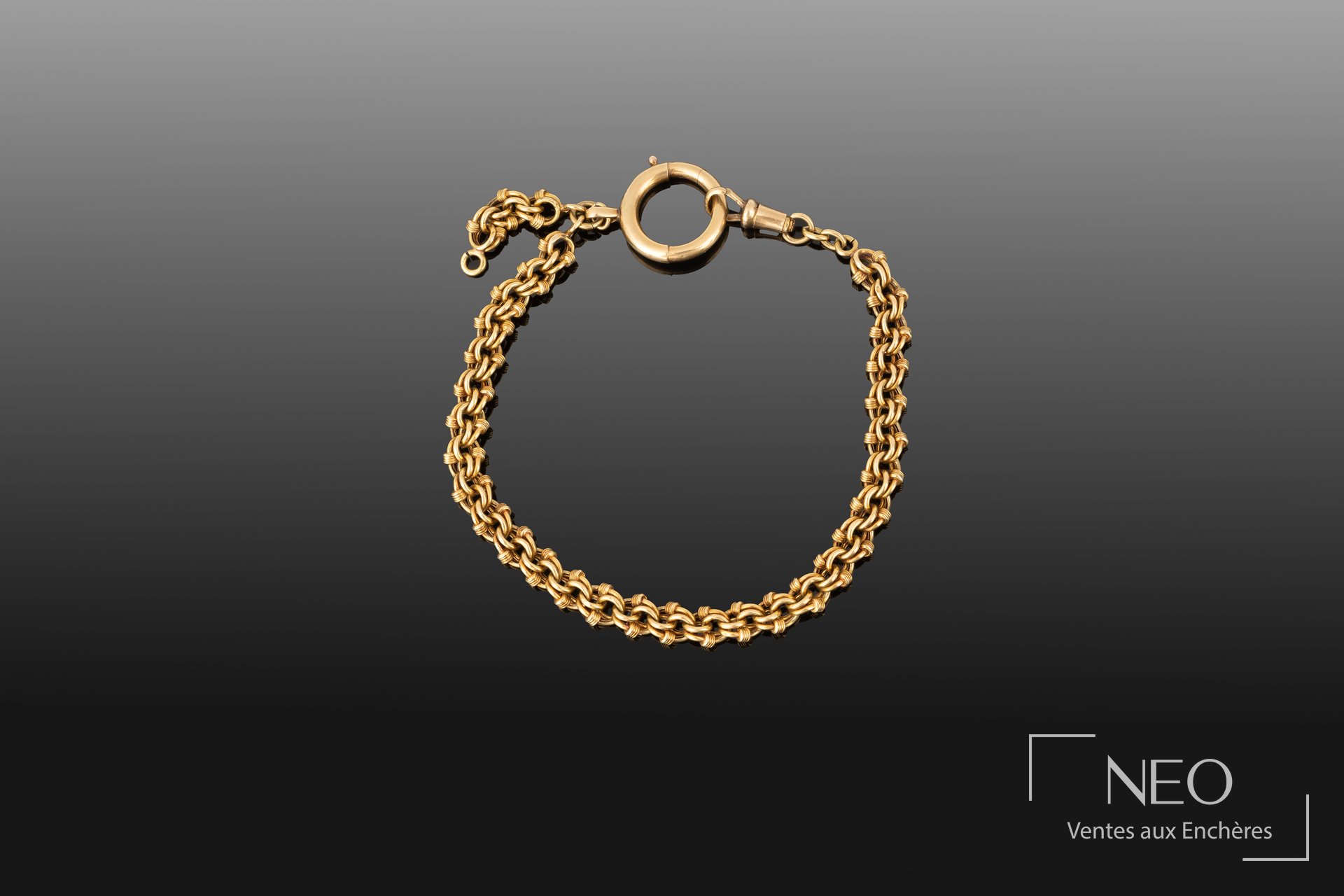 Chaîne de montre en or 18K à maille forçat double imbriquée