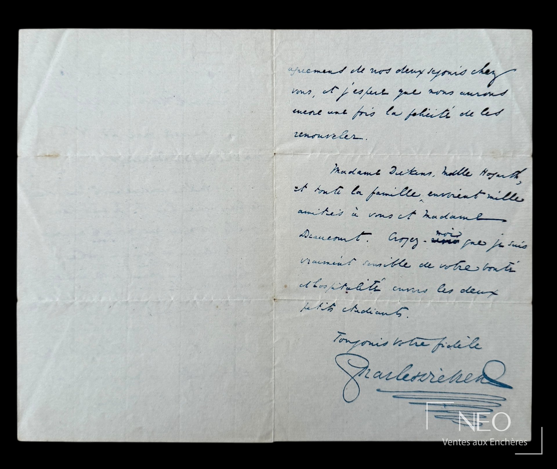 Charles Dickens, lettre autographe signée à Ferdinand Beaucourt-Mutuel