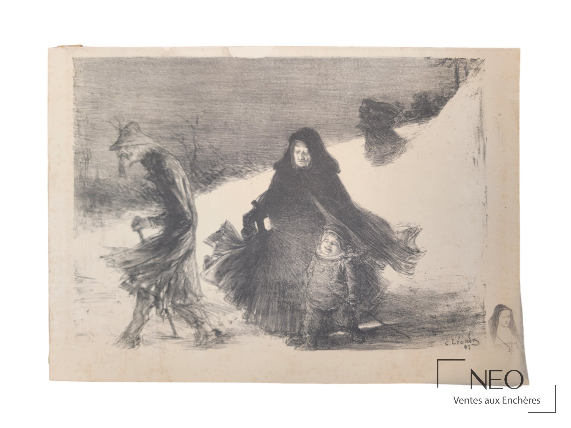 Charles Leandre, Noël, lithographie sur papier de soie, 1897