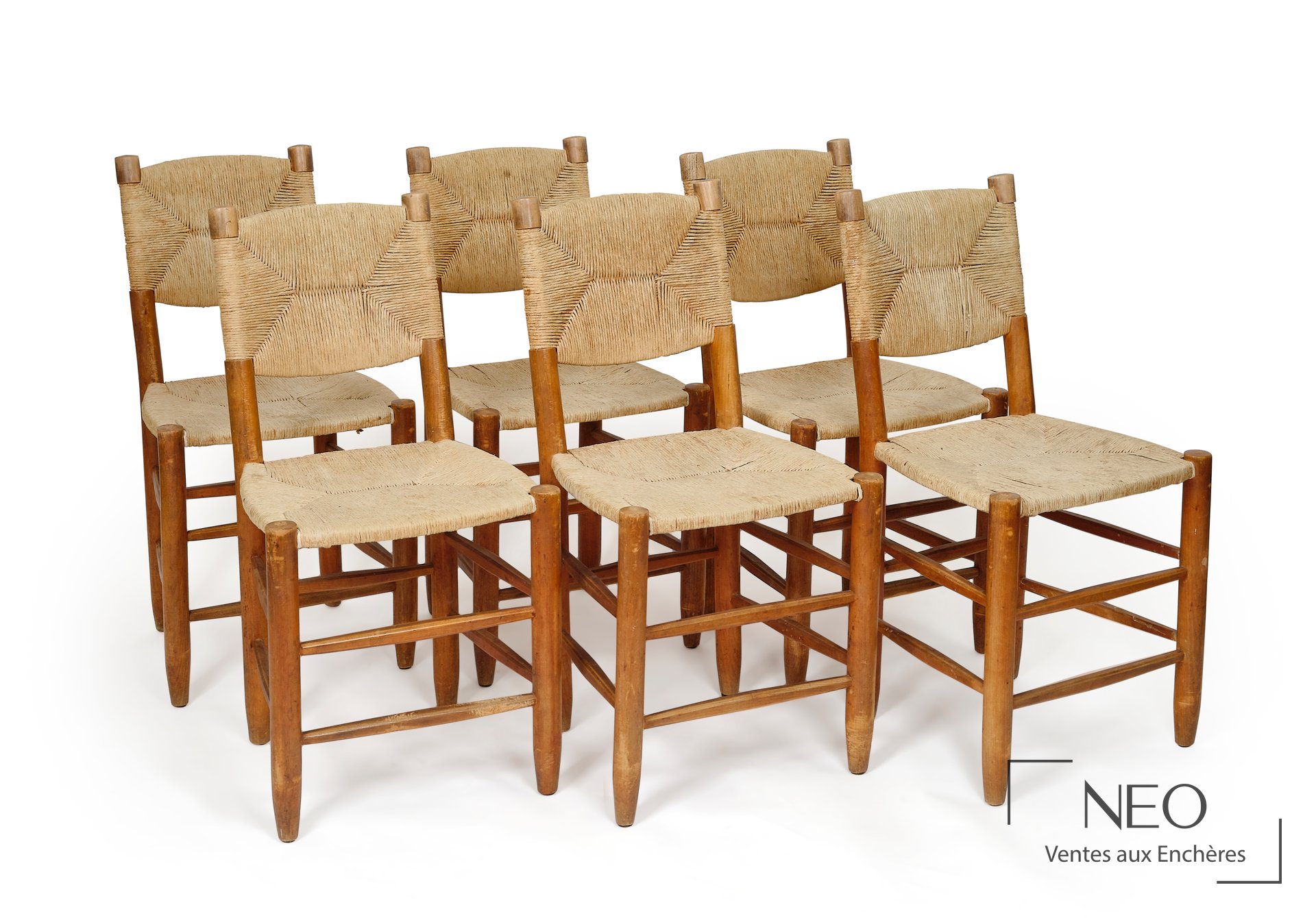 Charlotte Perriand Suite de six chaises n°19 modèle Bauche vers 1939