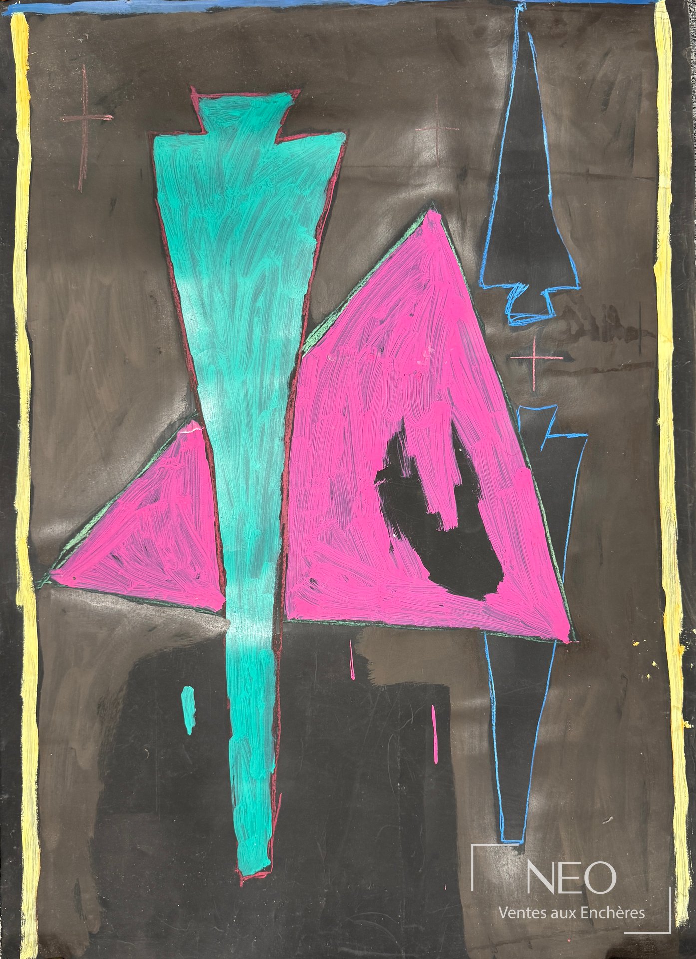 Composition abstraite aux formes géométriques sur fond sombre
