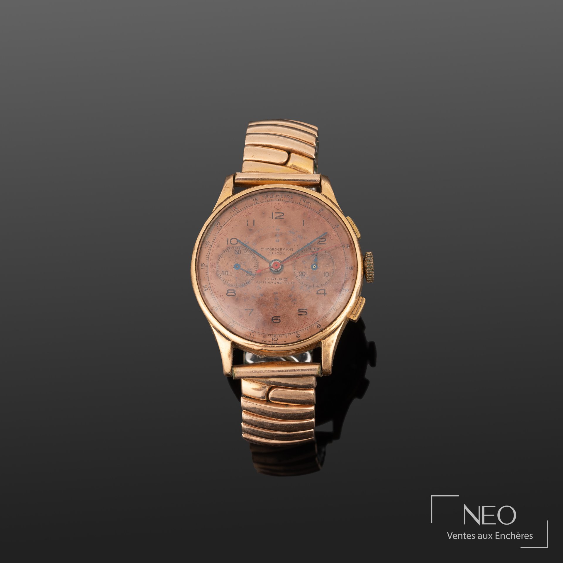 Chronographe suisse, montre bracelet en acier et or jaune 18K