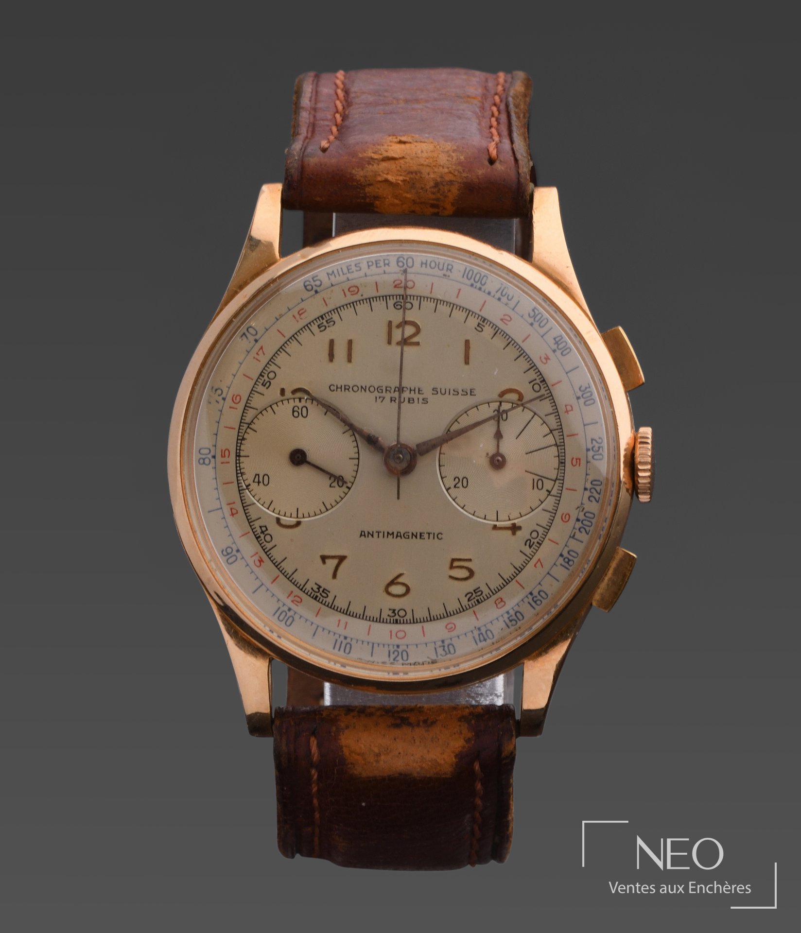Chronographe suisse montre-bracelet chronographe en or jaune 18 carats