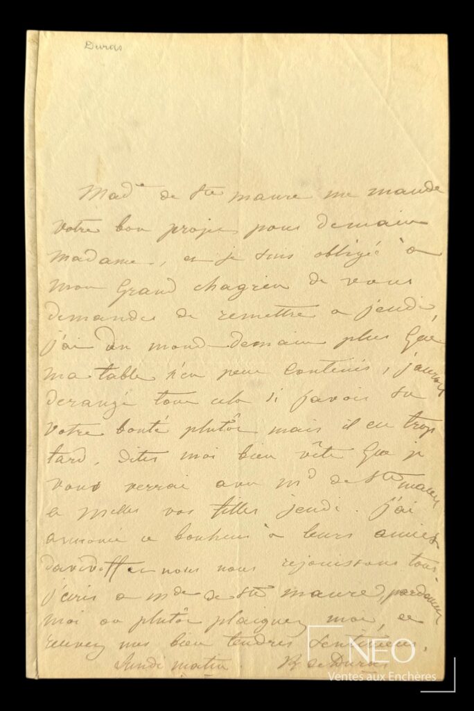 Page manuscrite d'une lettre autographe signée