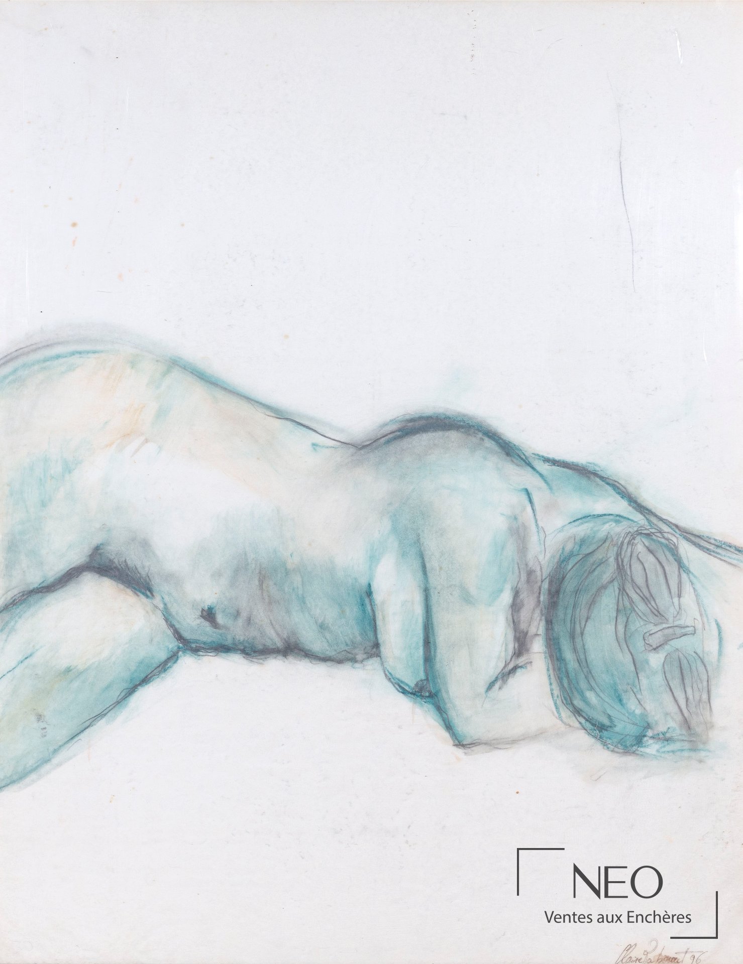 Dessin de Claire Tabouret montrant une femme nue endormie sur fond clair