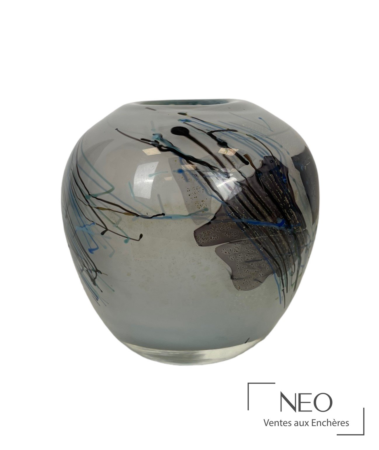 Claude Morin Vase pansu en verre émaillé, 1983