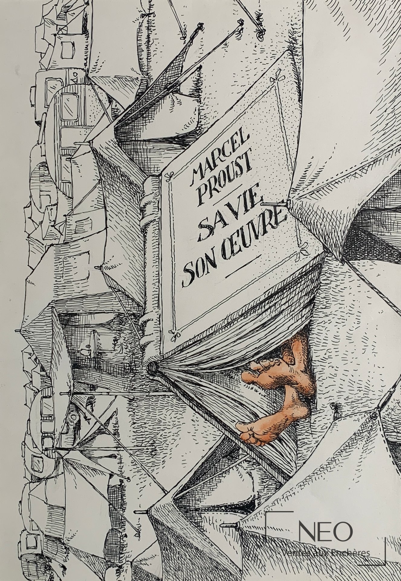 Claude Serre Hommage à Marcel Proust, encre de Chine et aquarelle