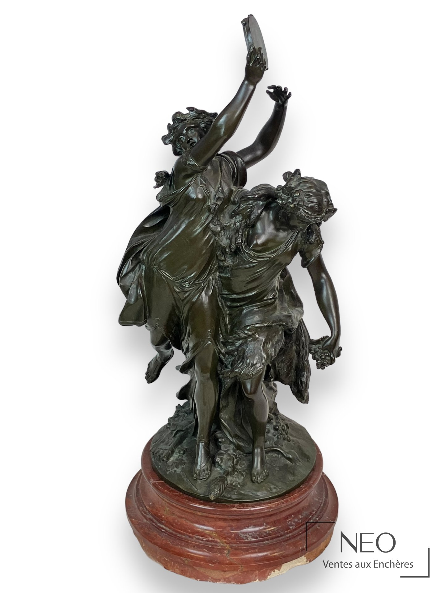 Claude Michel dit Clodion, d’après Bacchantes au tambourin et à la grappe, bronze fin XIXe-début