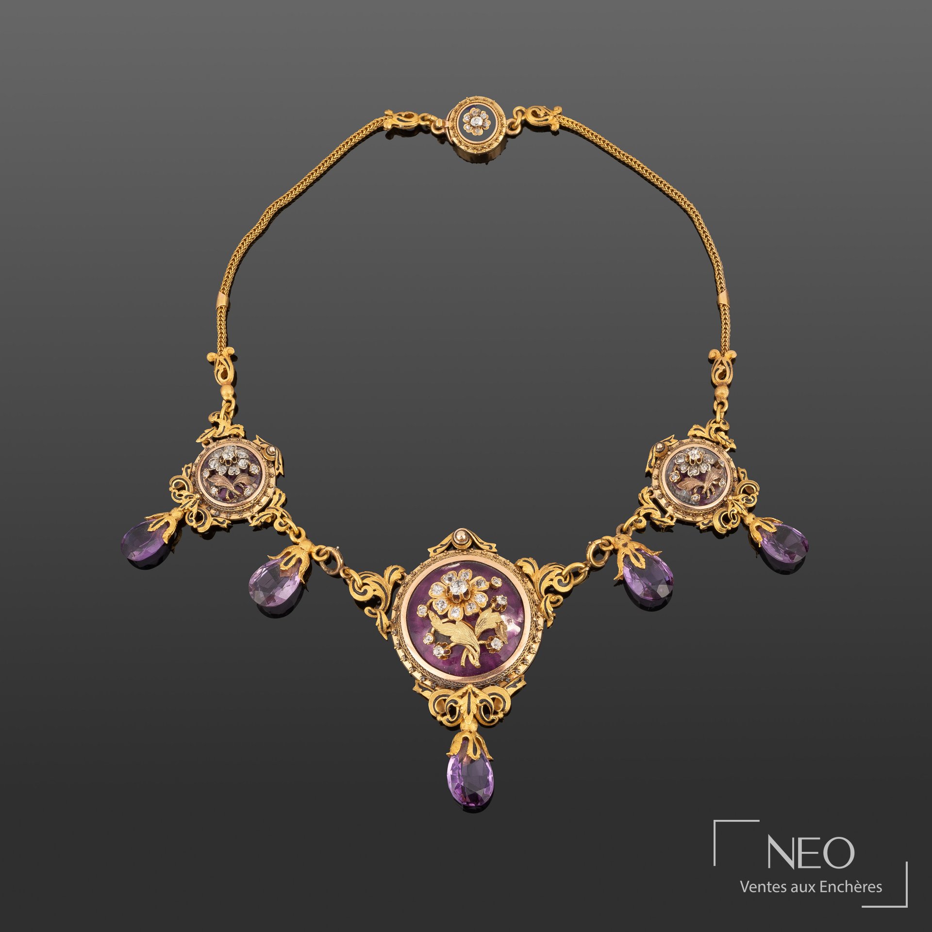 Collier à transformation en or jaune 18K, époque Napoléon III