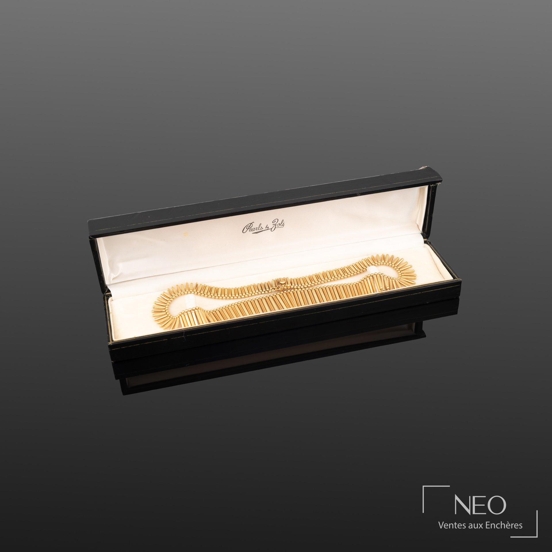 Collier draperie en or jaune 18K à maille articulée tubulaire fantaisie
