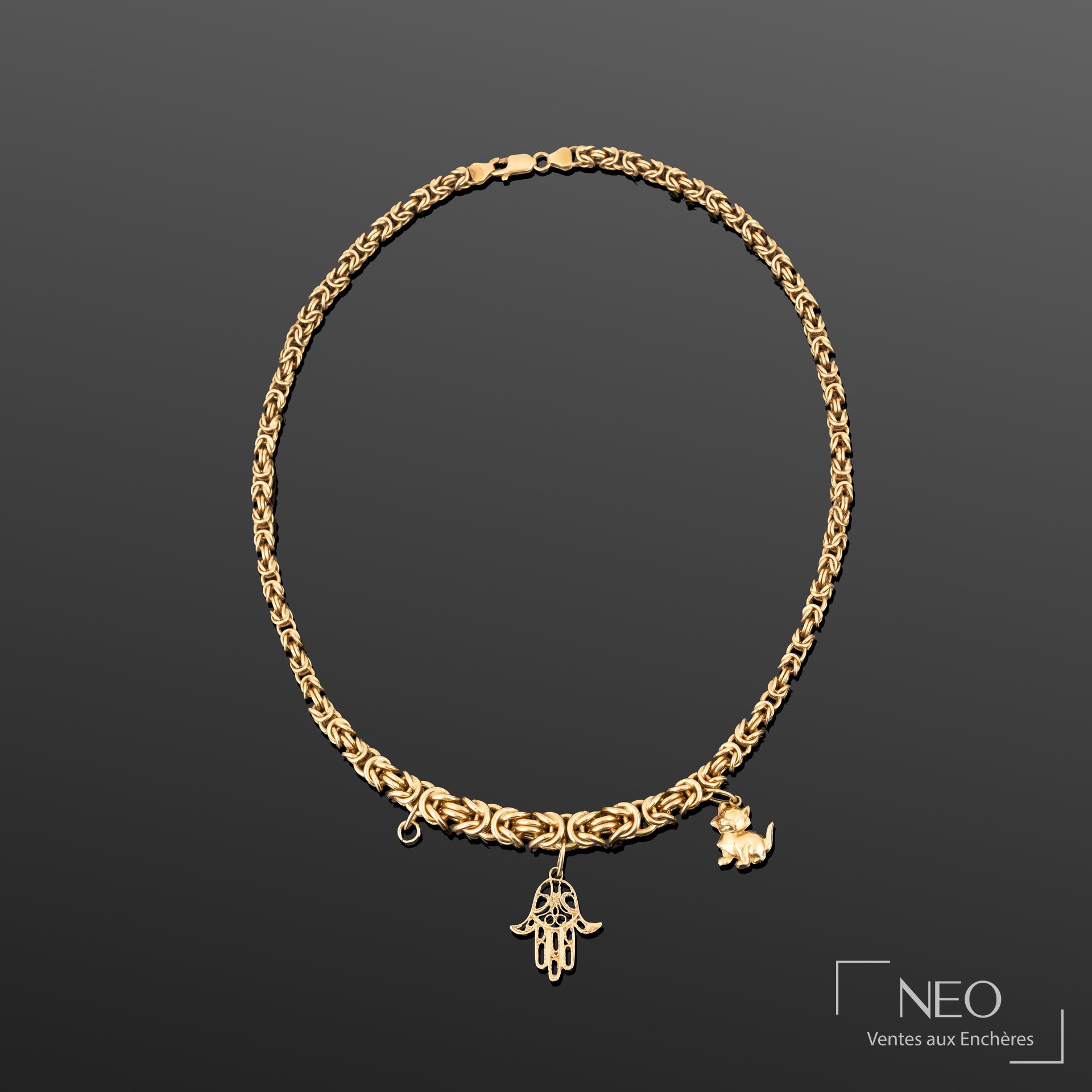 Collier en or jaune 18K à maille fantaisie imbriquée