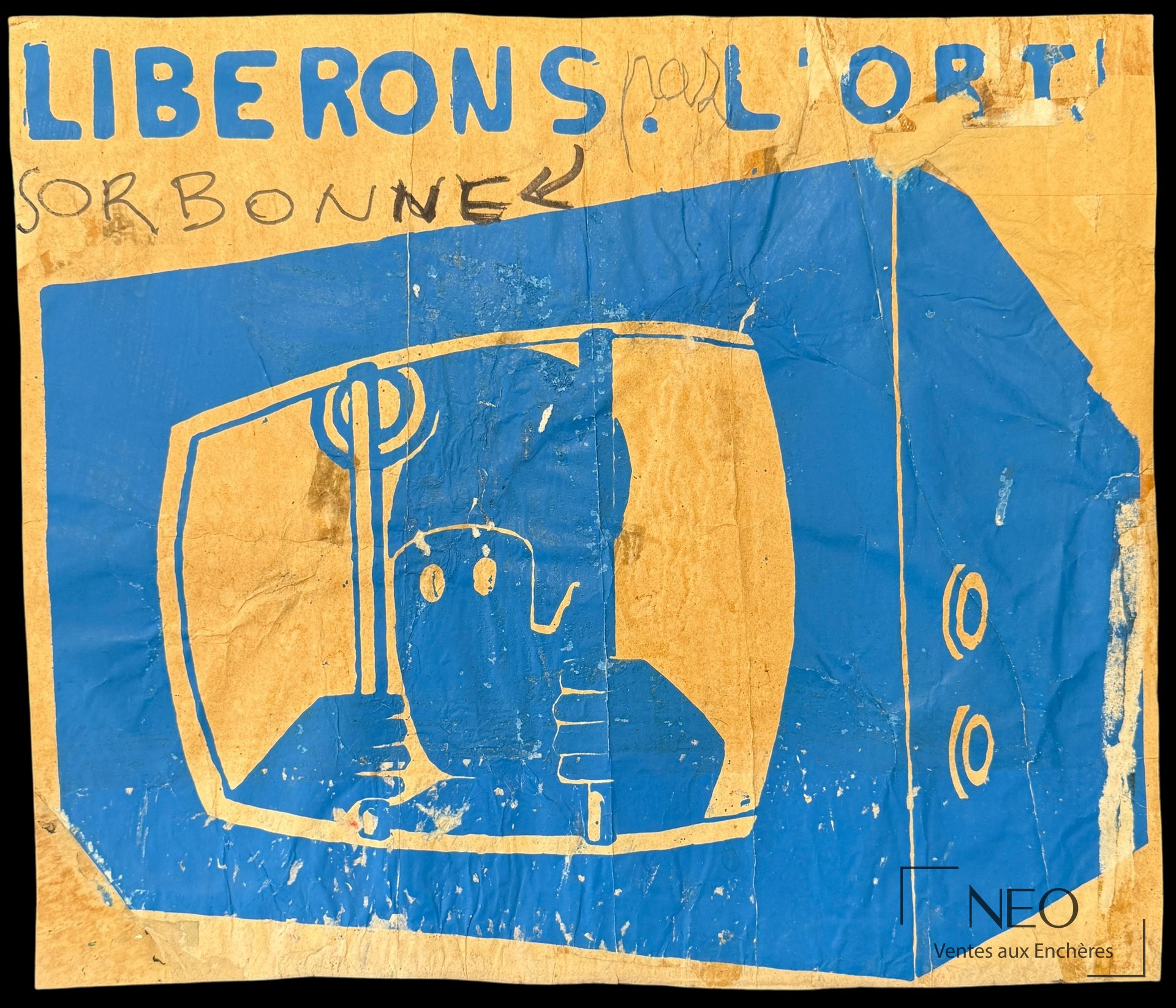 Composition titrée « LIBERONS L ORT » « SORBONNE », sérigraphie en couleurs sur papier