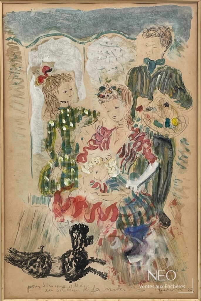Composition de famille de Constantin Terechkovitch en couleurs sur papier