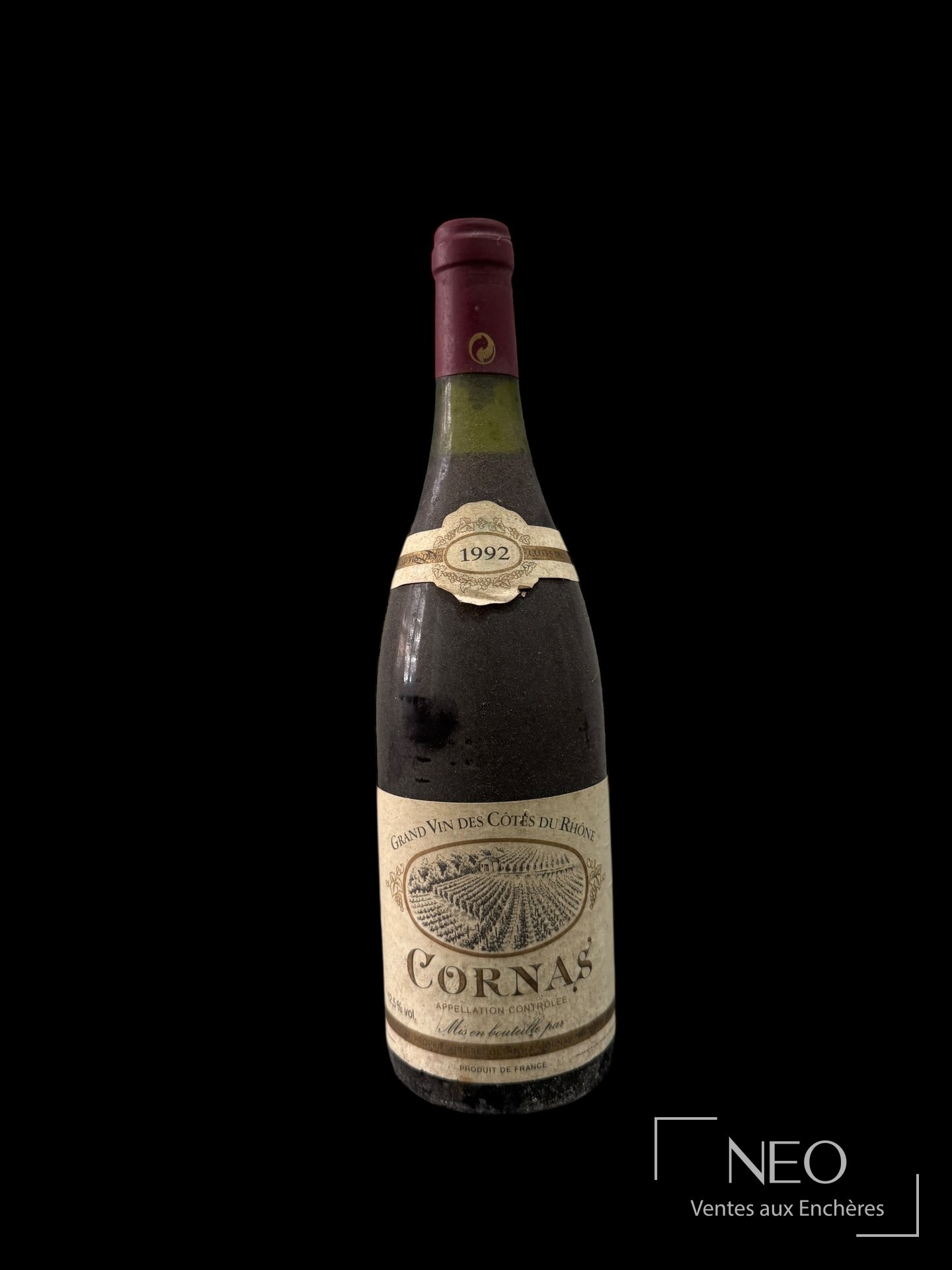 Cornas Noël Verset 1992, bouteille de vin rouge