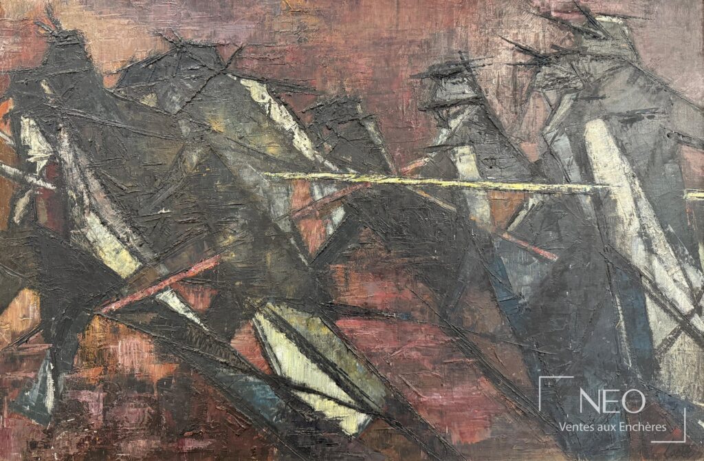 Composition abstraite de Costa aux tons sombres et rosés