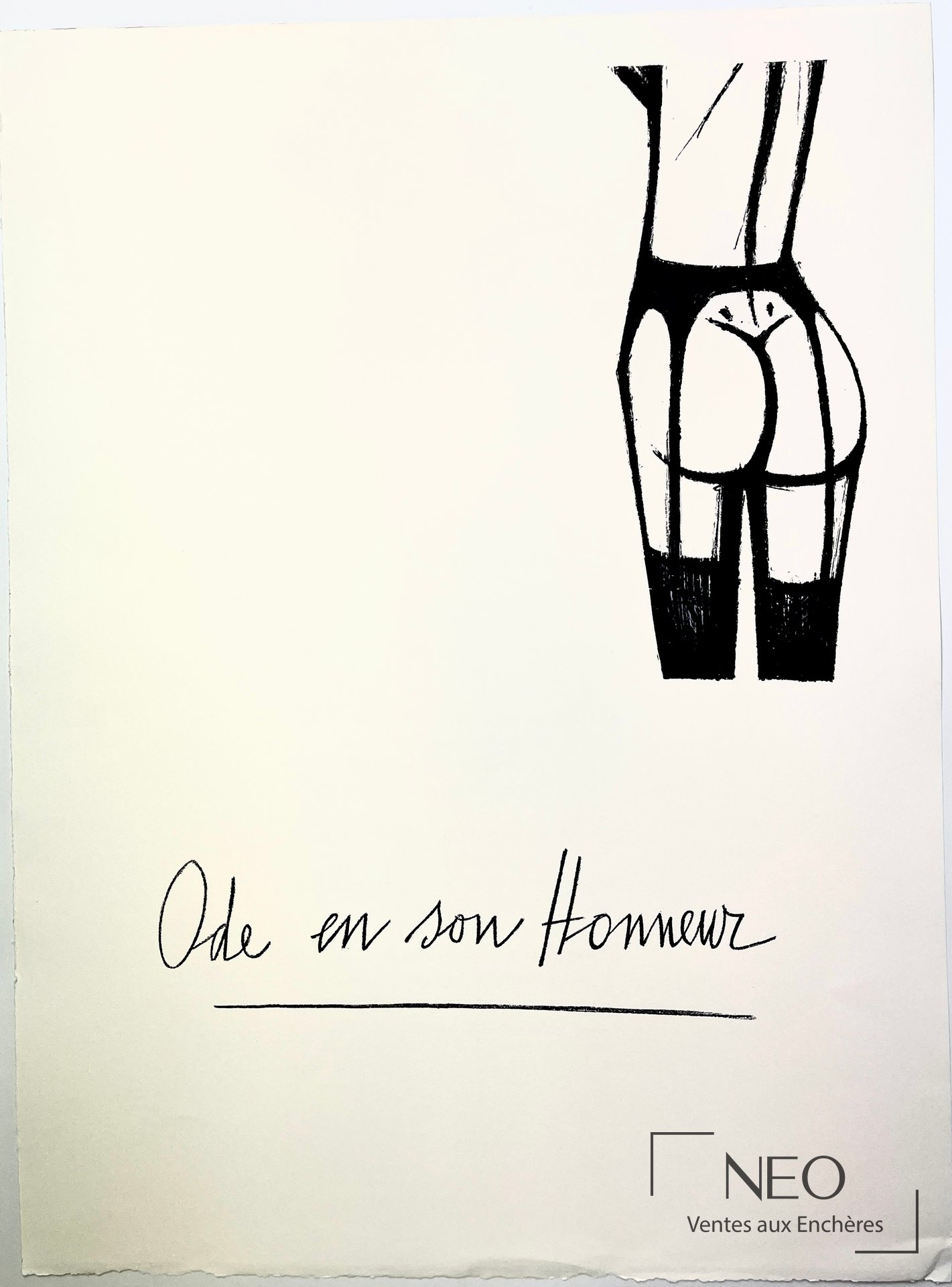 Lithographie Ode en son Honneur d'après Bernard Buffet avec composition noire sur fond clair