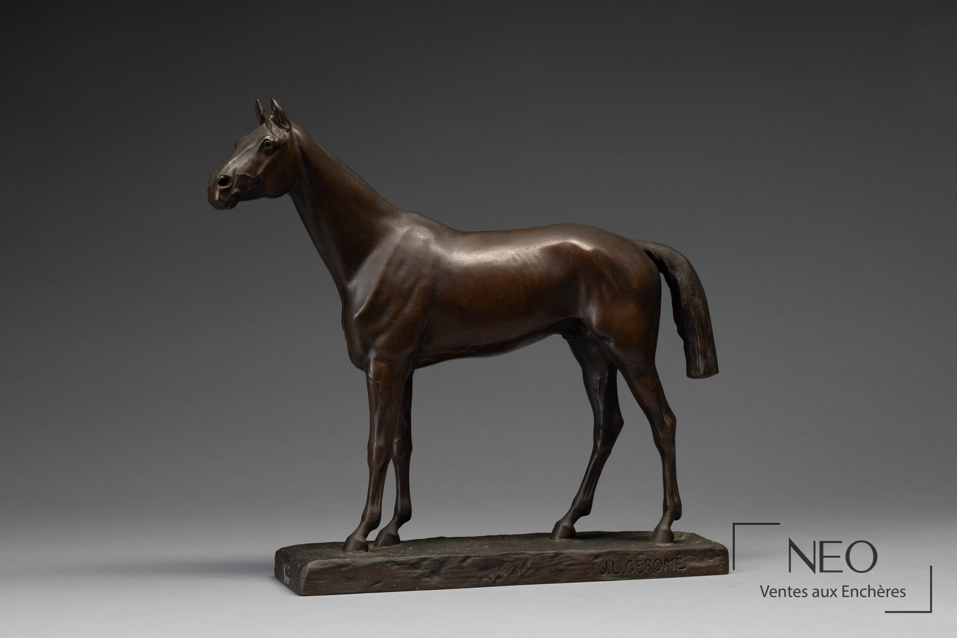 D’après Jean-Léon Gérôme, cheval pur-sang en bronze à patine brune
