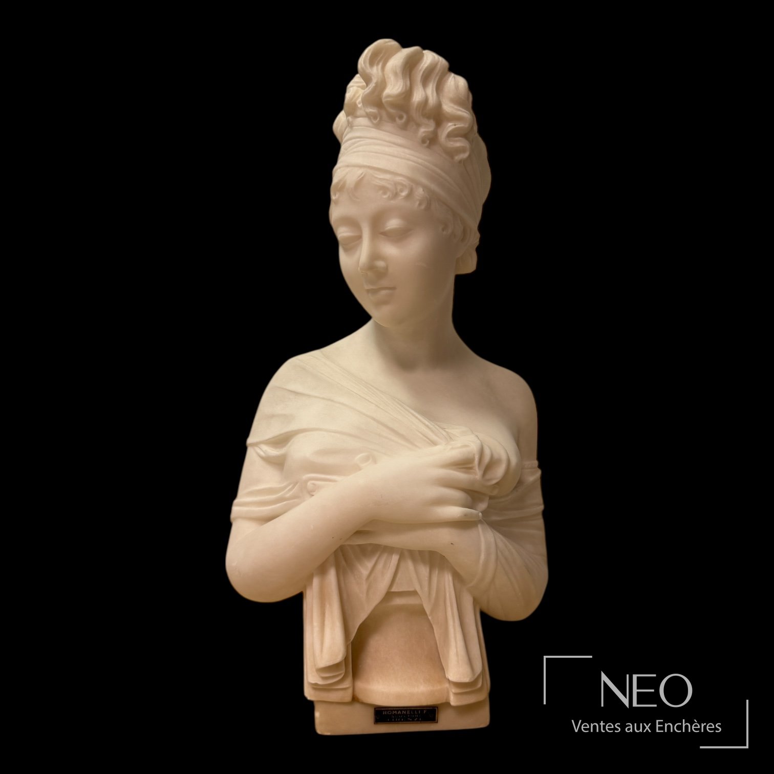 Buste de Madame Récamier d’après Joseph Chinard, épreuve en albâtre