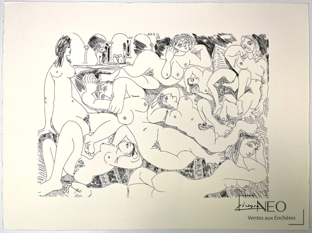 Lithographie sur papier d'après Pablo Picasso représentant une composition de nus