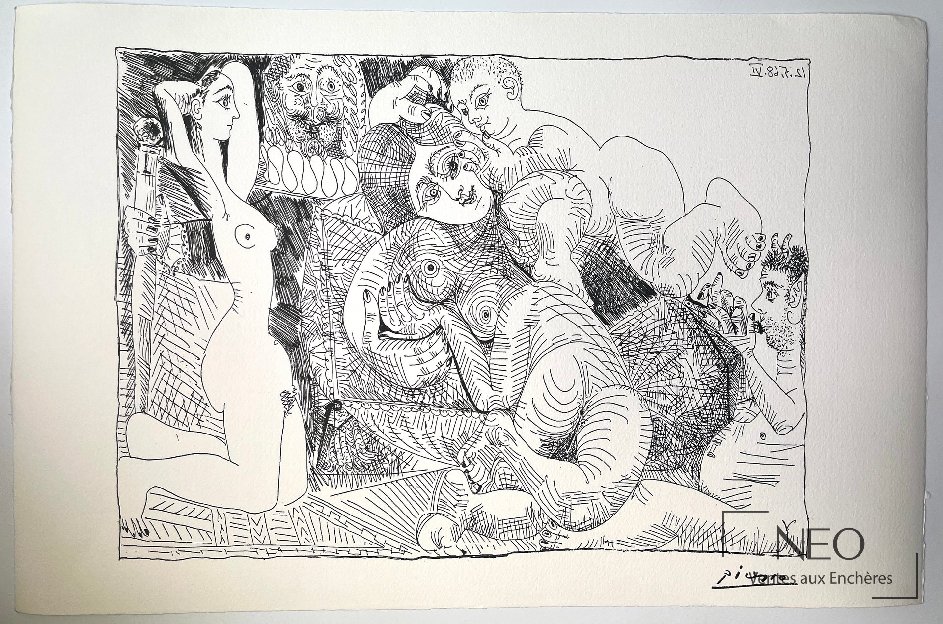 Lithographie de Pablo Picasso représentant une composition foisonnante en noir sur papier