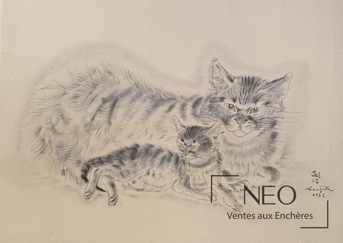 Estampe de Foujita représentant deux chats
