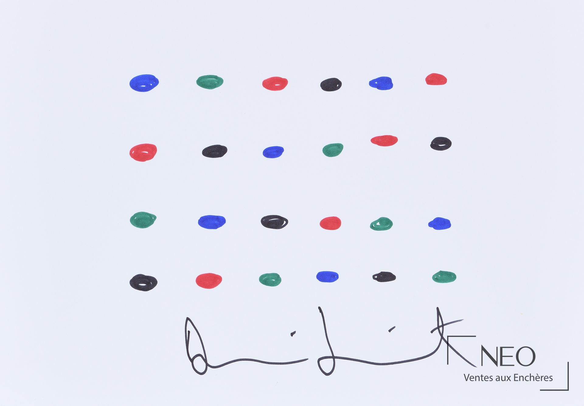Composition de points feutre colorés sur papier cartonné