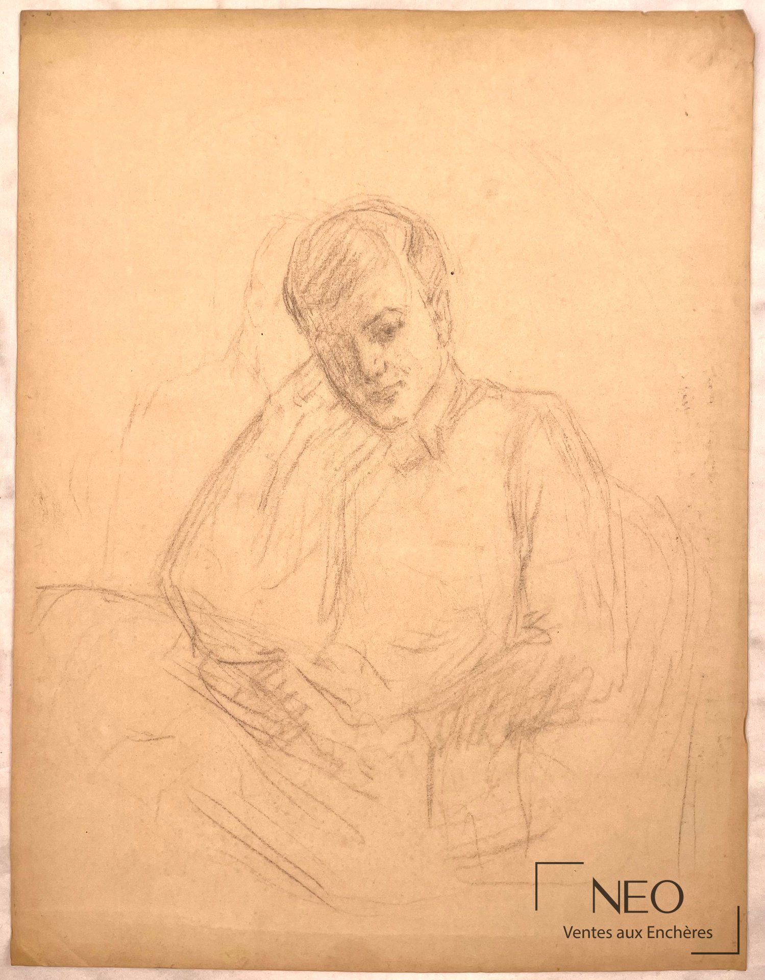 Delphin ENJOLRAS, attribué à, étude de portrait en buste à la pierre noire et rehauts de craie