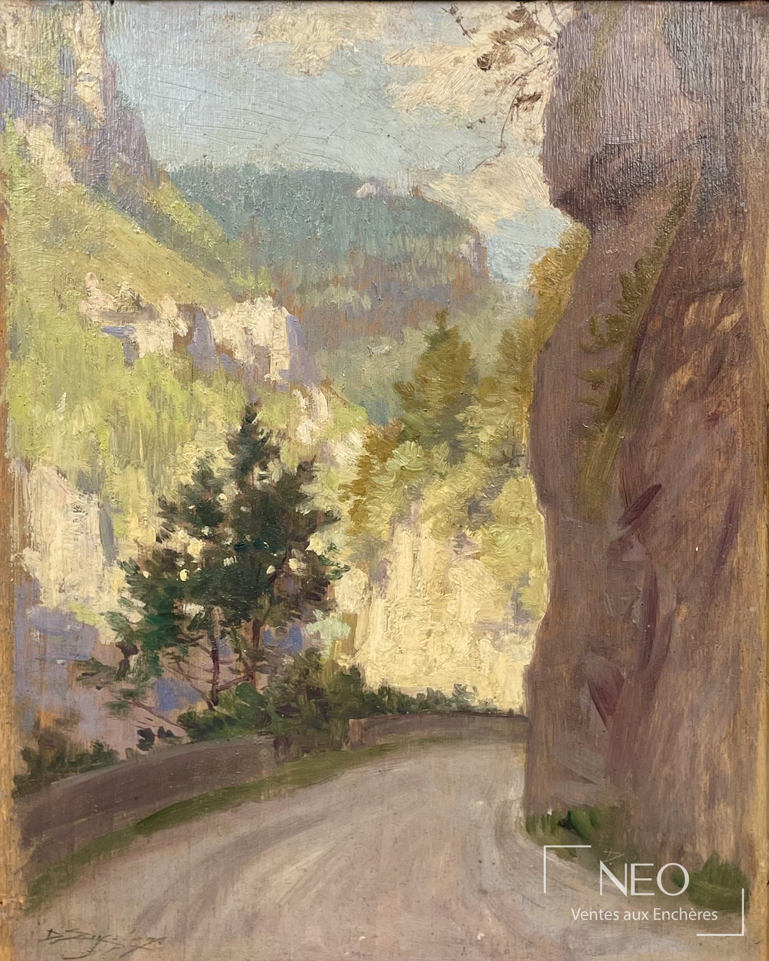 Delphin Enjolras, Route de montagne, huile sur carton