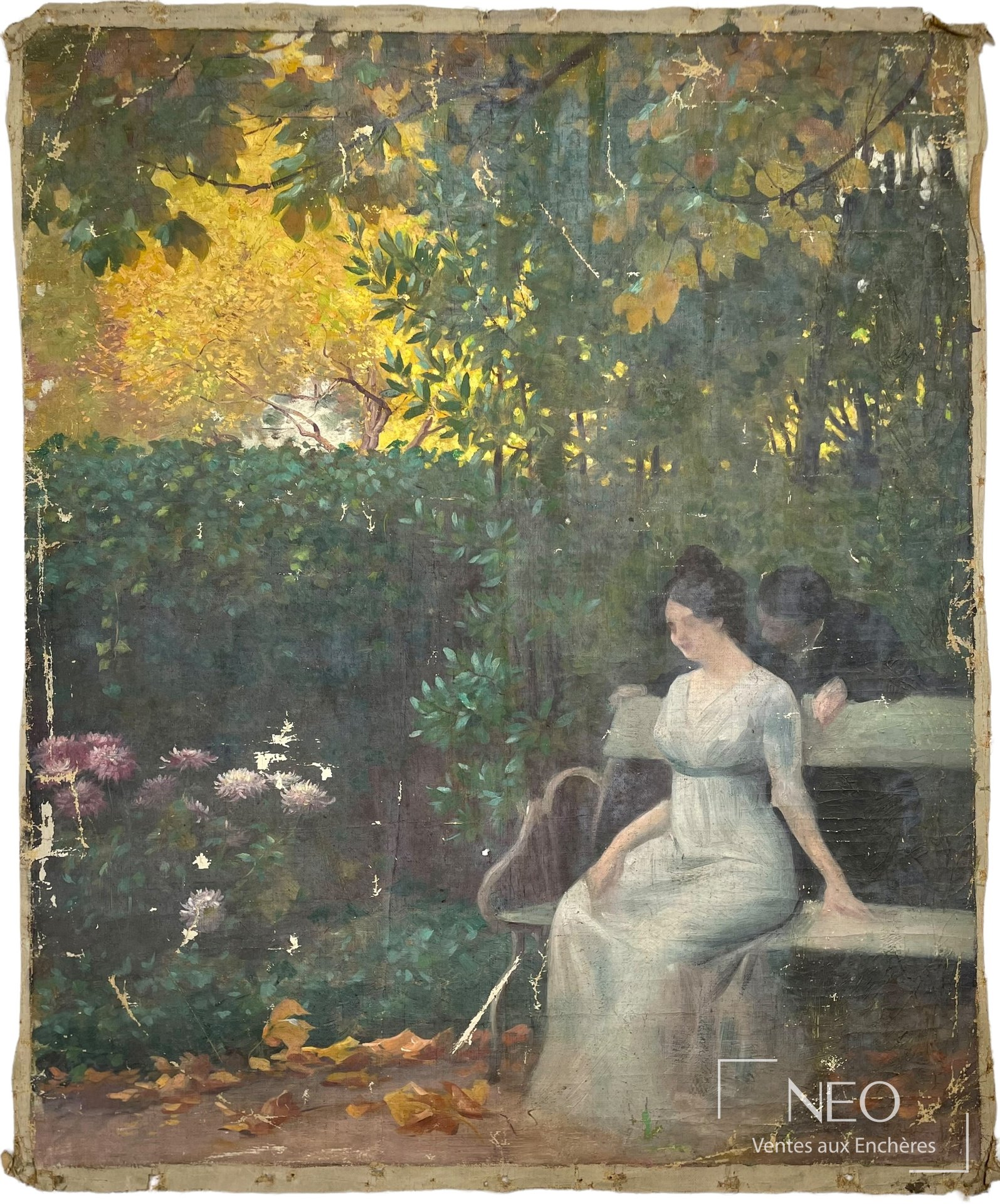 Delphin Enjolras, attribué à Couple au jardin, huile sur toile