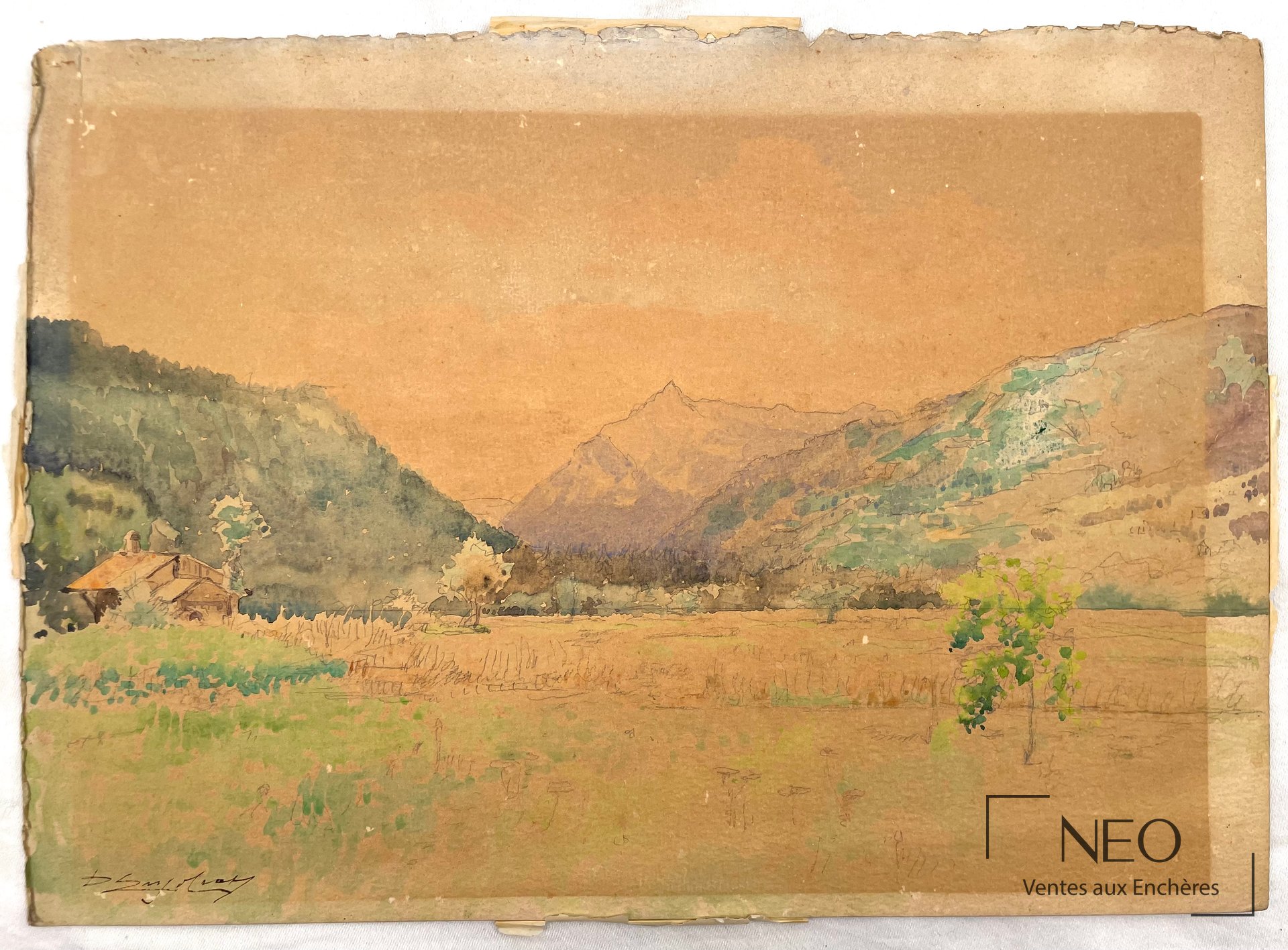 Delphin Enjolras, Paysage, aquarelle sur papier signée