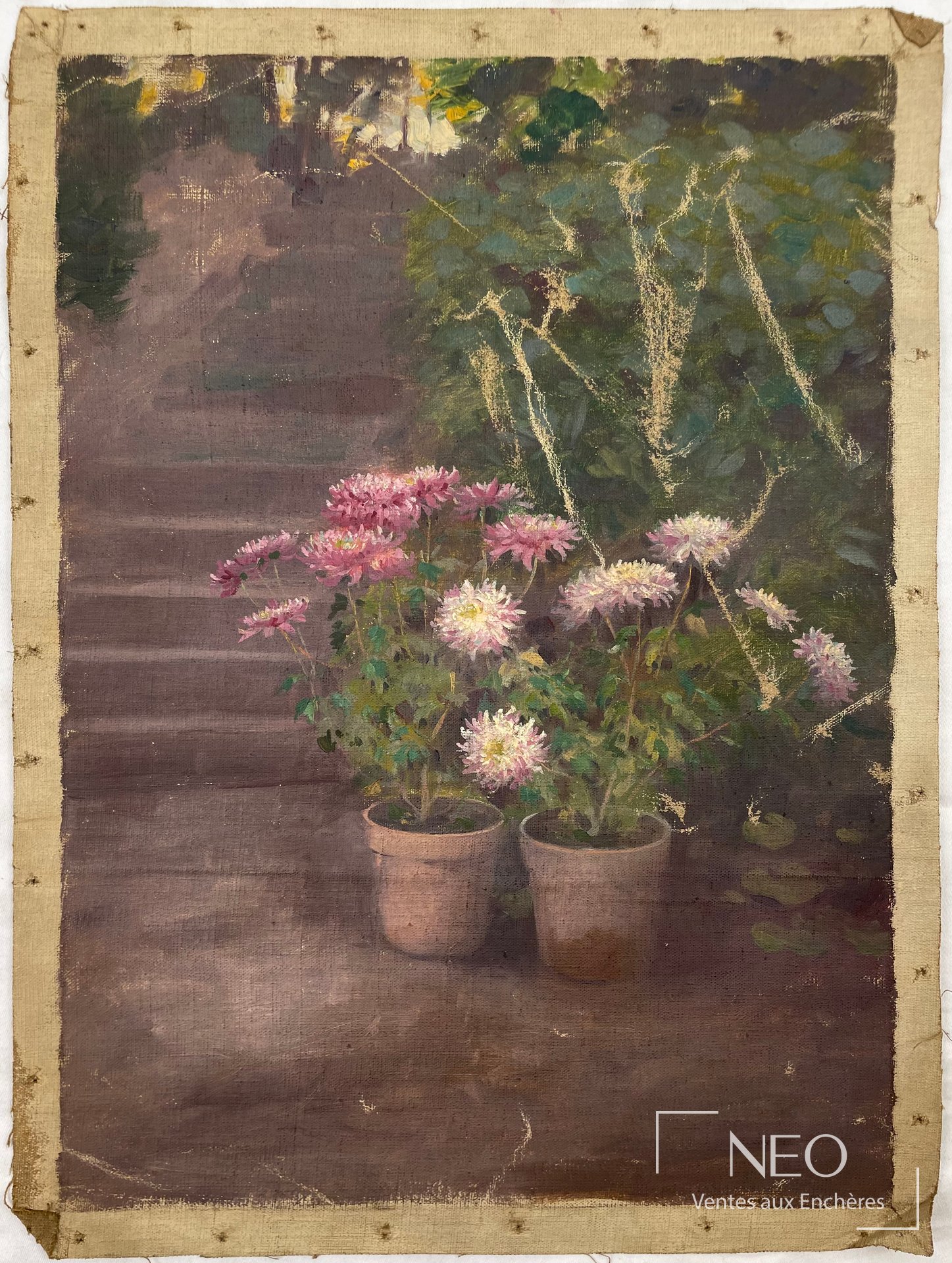 Delphin Enjolras attribué à Pots de fleurs devant l&rsquo;escalier, huile sur toile