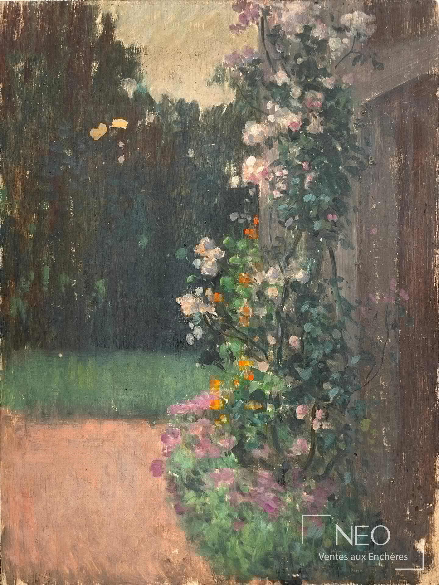 Delphin Enjolras, Montant de fenêtre fleuri, huile sur panneau