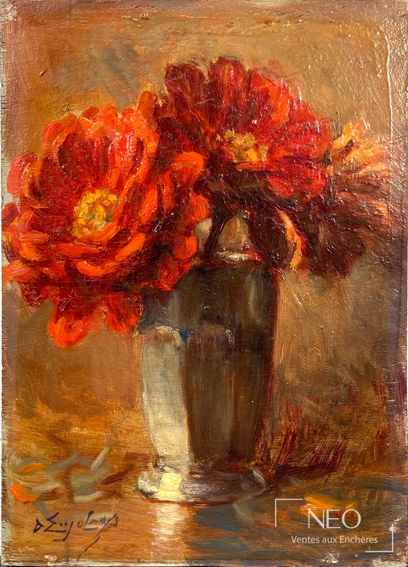 Delphin Enjolras Bouquet de fleurs, huile sur panneau de bois