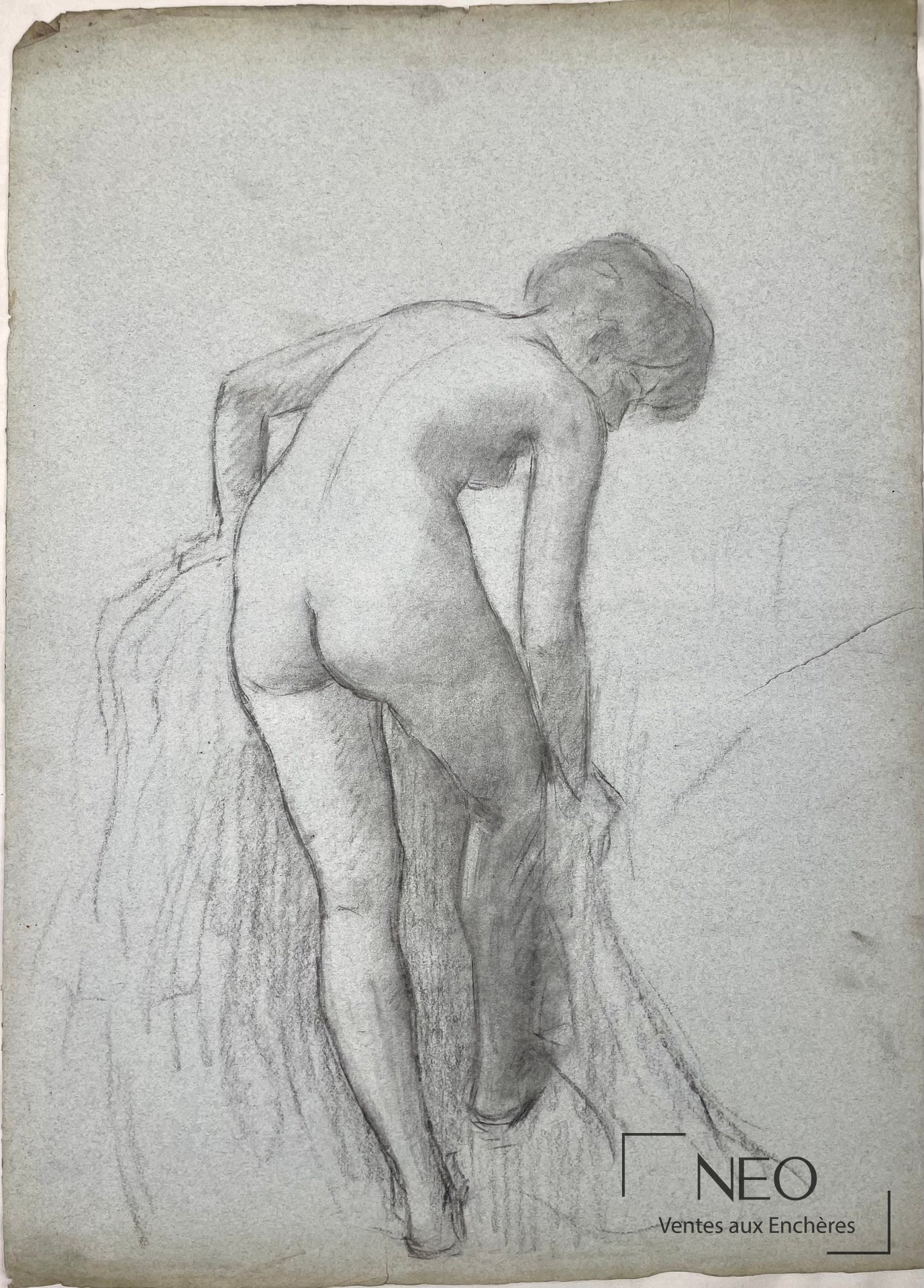 Delphin Enjolras, attribué à, Femme nue vue de dos, fusain sur papier teinté