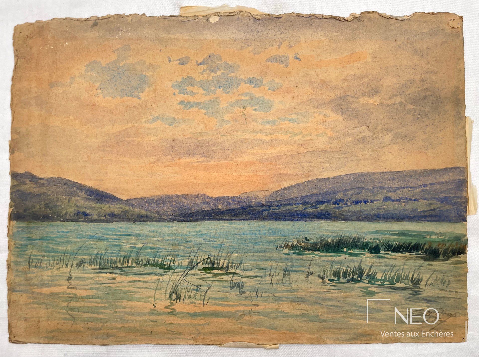 Delphin Enjolras Vue d’un lac, aquarelle sur papier signée
