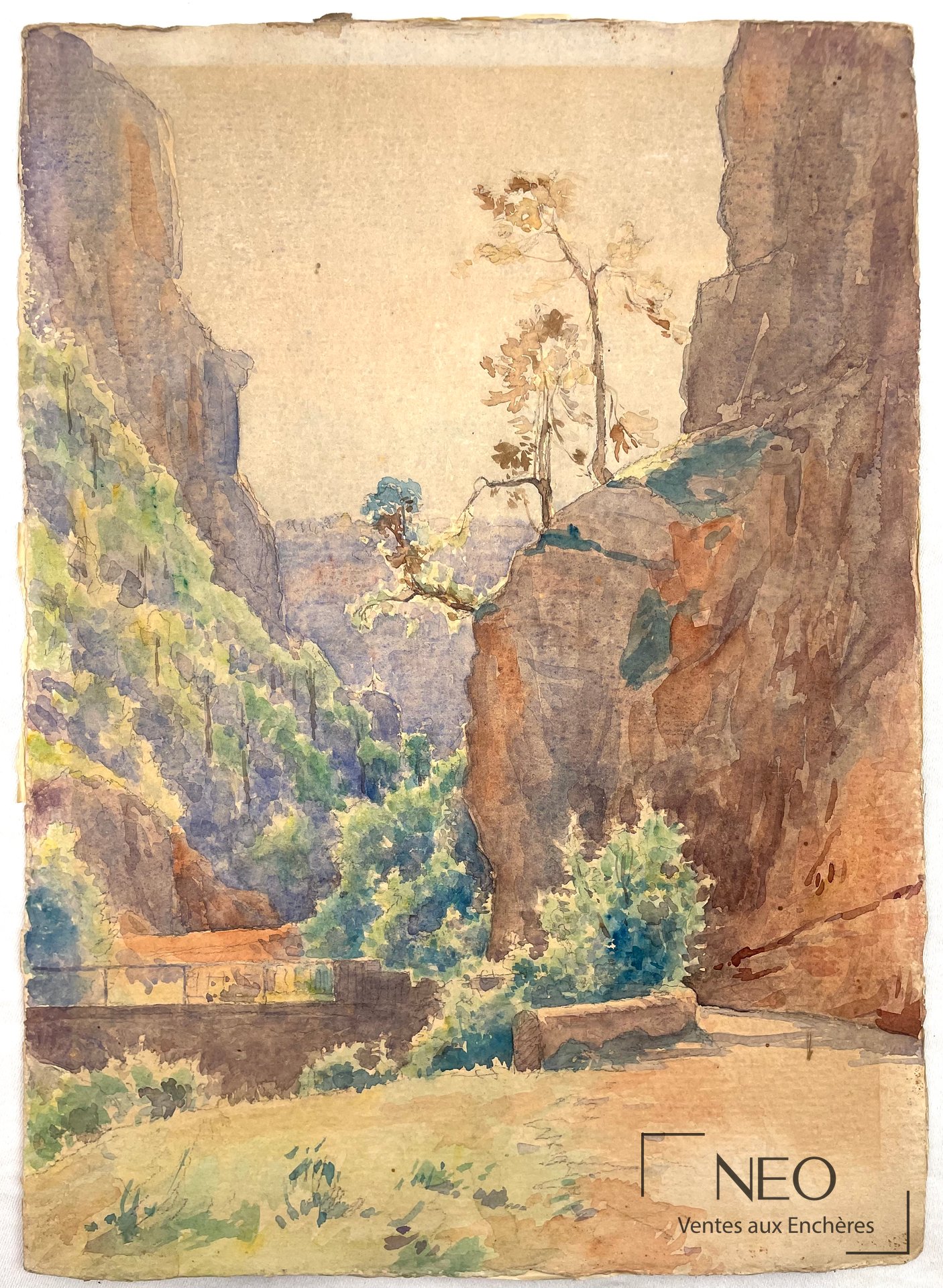 Attribué à Delphin Enjolras, paysage, aquarelle sur papier cartonné
