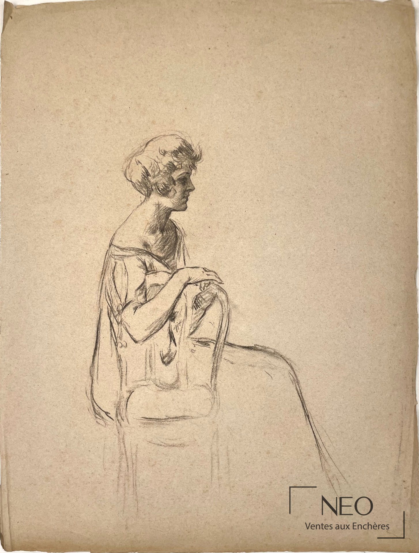 Delphin Enjolras attribué à, Étude de femme assise de côté, fusain sur papier teinté