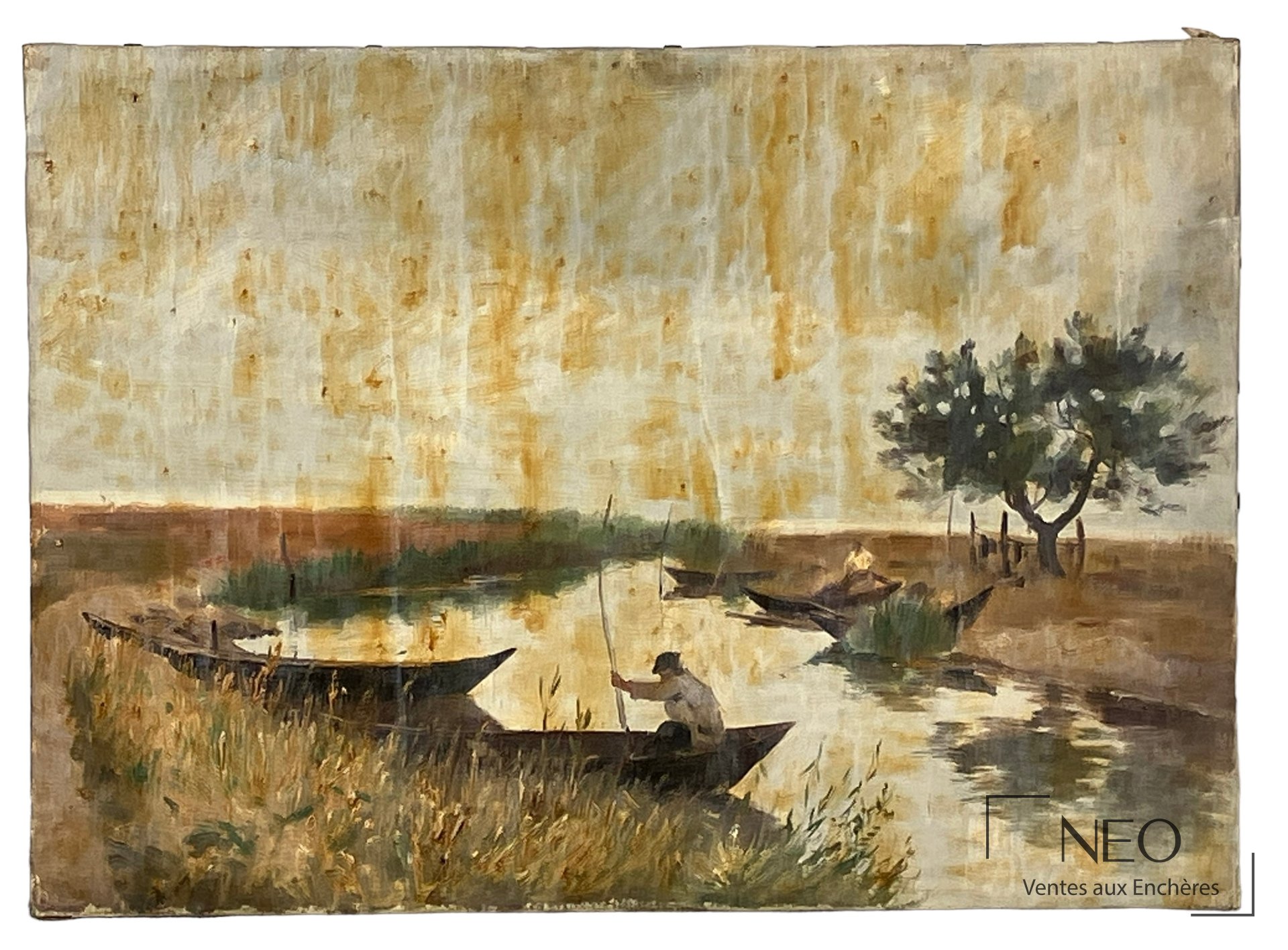 Delphin Enjolras attribué à Barques en bord de rivière