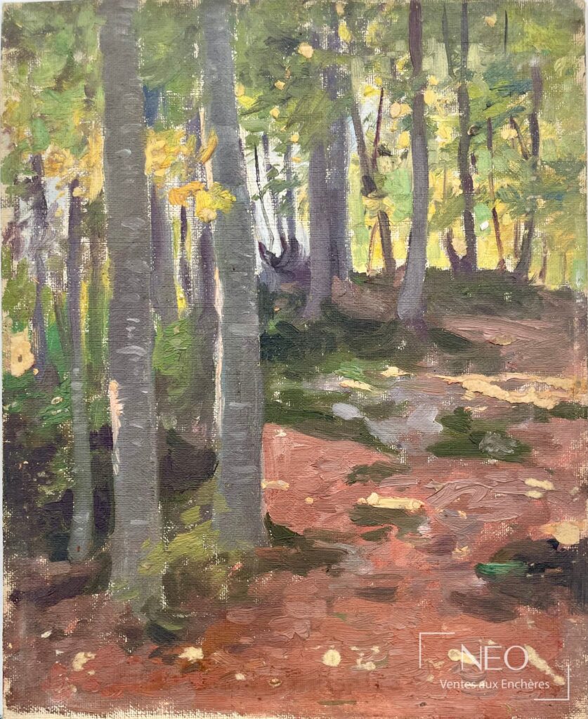 Vue de sous-bois peinte à l'huile