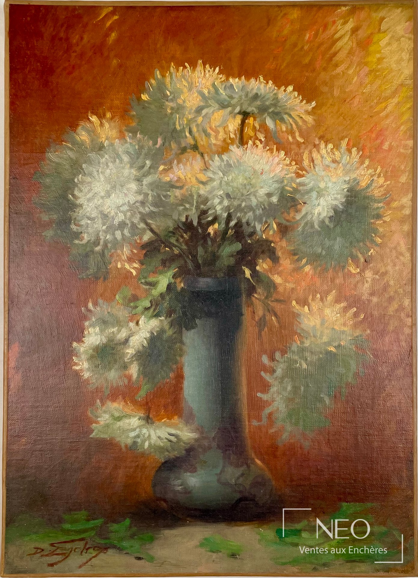 Delphin Enjolras Bouquet de chrysanthèmes, huile sur support entoilé