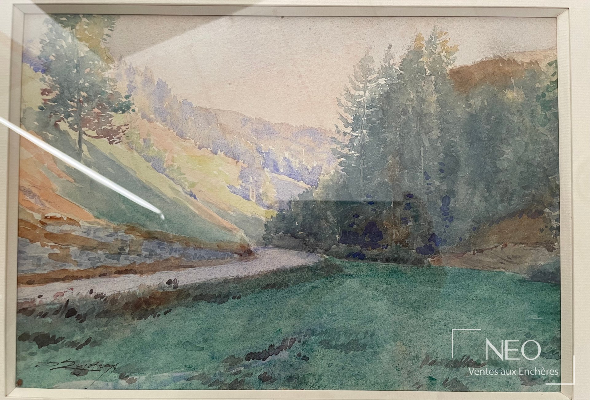 Delphin Enjolras, Chemin montagneux, aquarelle sur papier