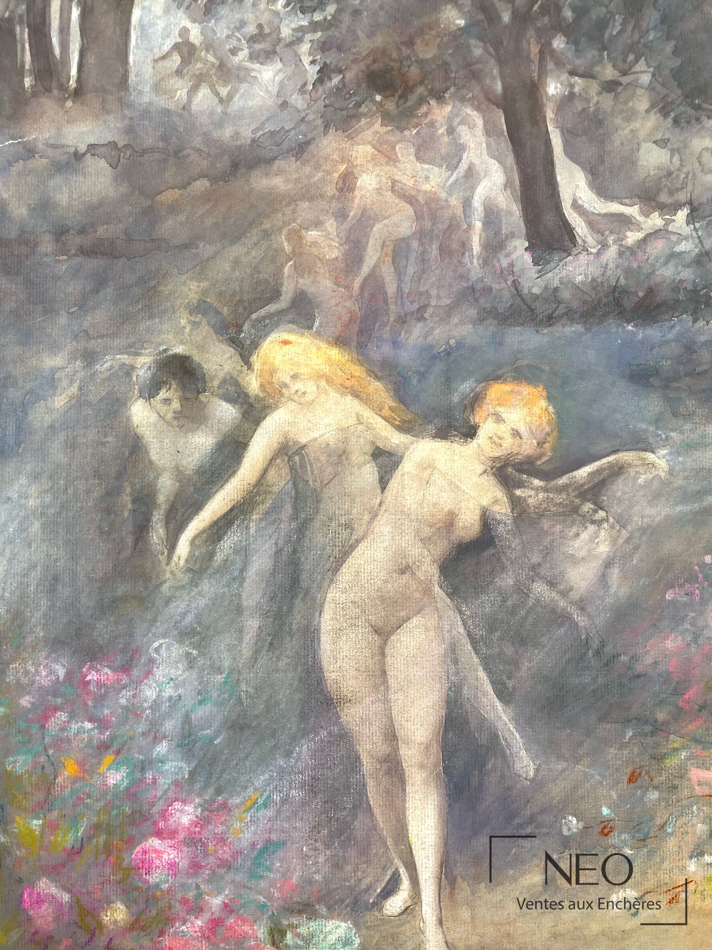 Delphin Enjolras, attribuée à La danse enchantée, aquarelle et pastel sur papier