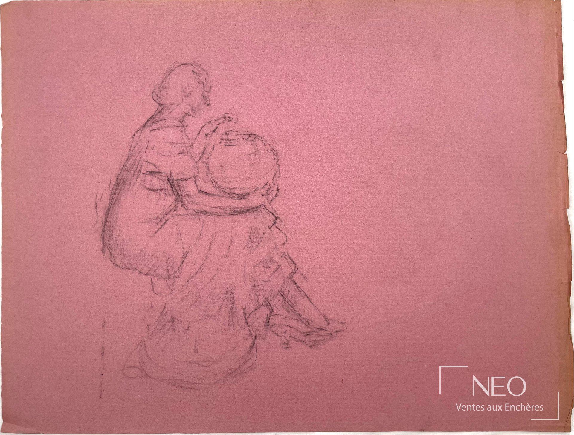 Delphin Enjolras, attribué, Étude de femme au vase, dessin