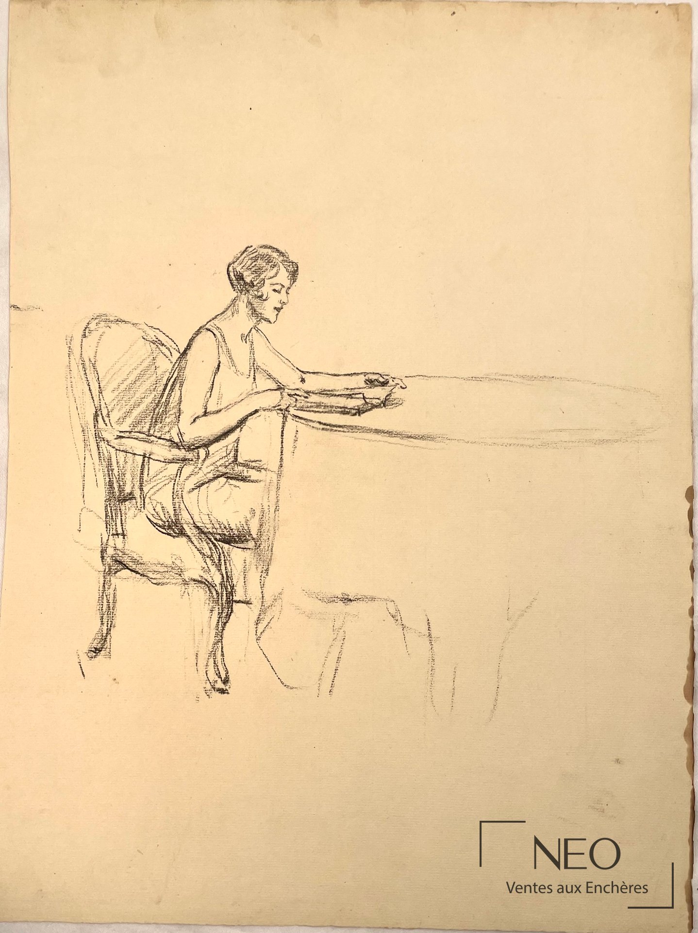 Delphin Enjolras, Femme à la lecture, pierre noire sur papier
