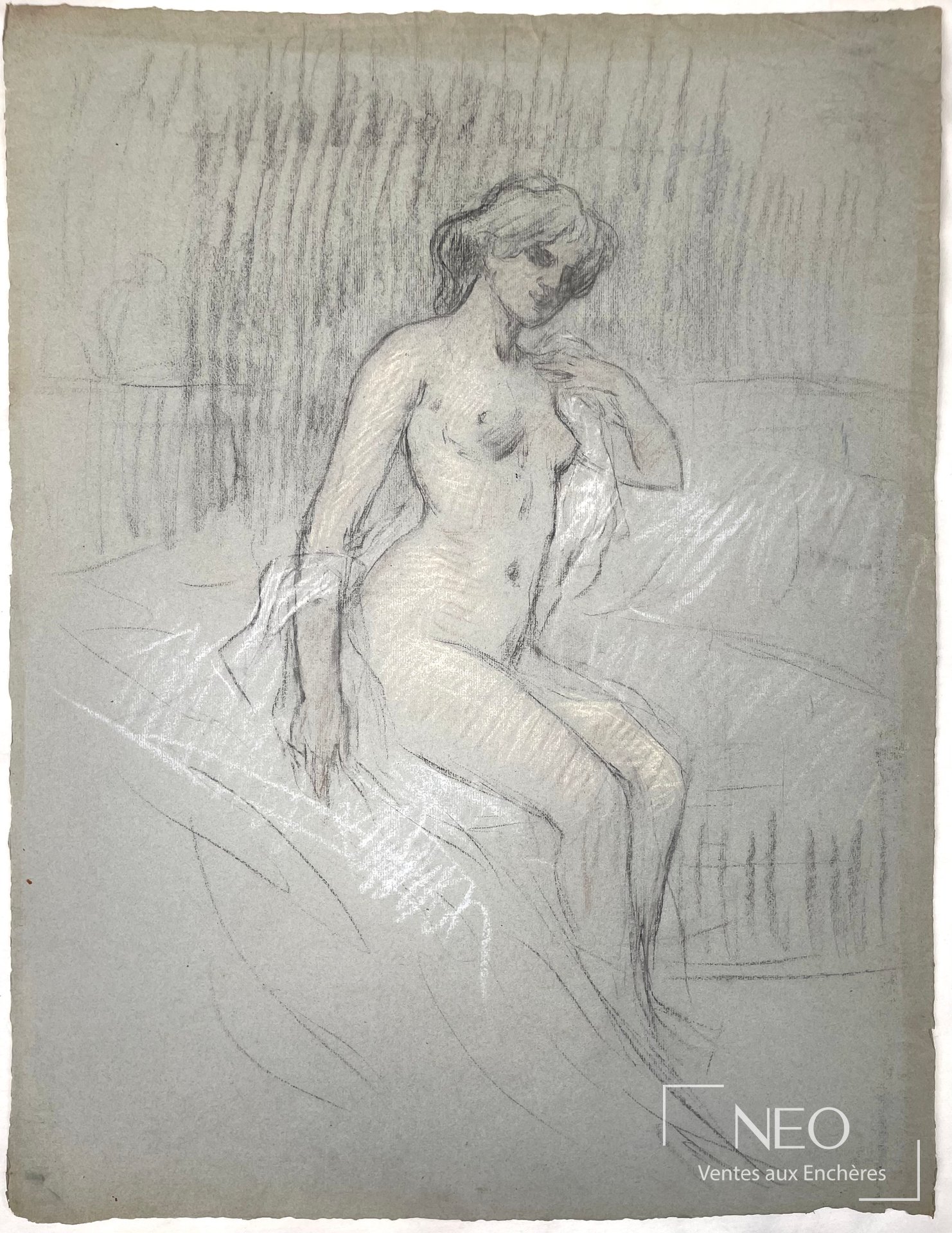 Delphin ENJOLRAS, attribué à, Étude de femme nue, dessin sur papier teinté