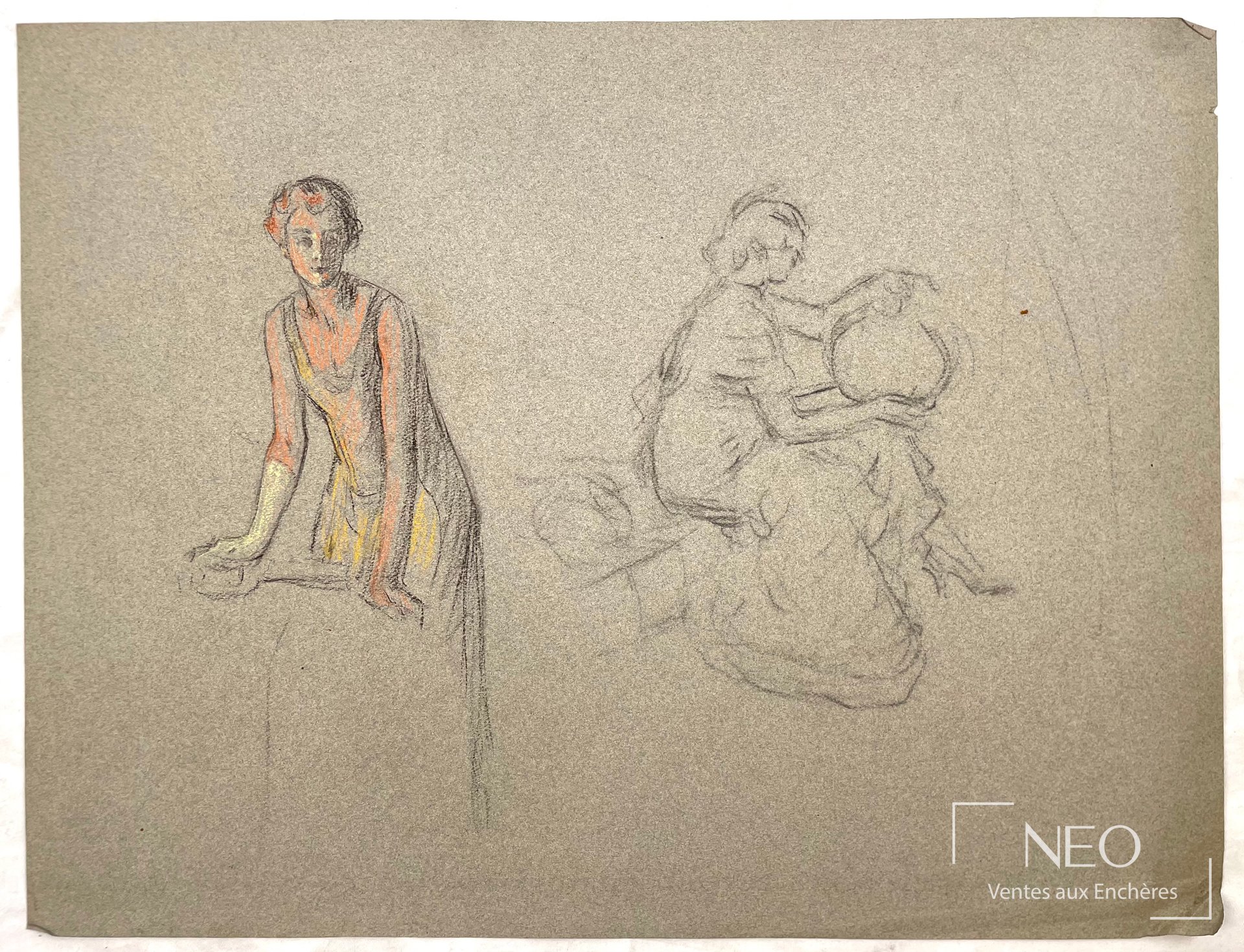Étude de femmes au pastel sur papier