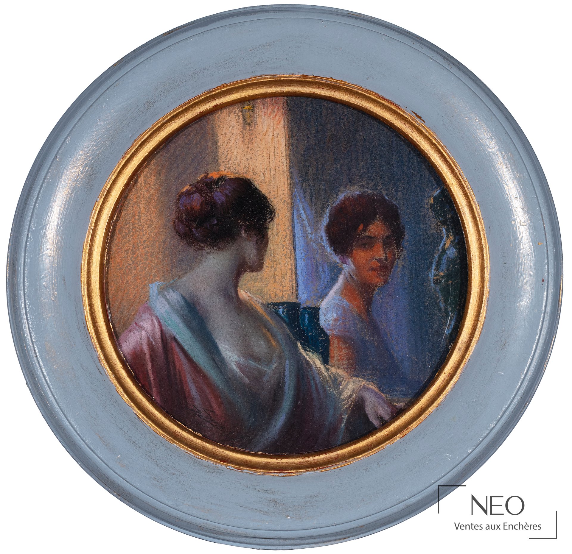 Delphin Enjolras, Femme en déshabillé au miroir, pastel sur papier